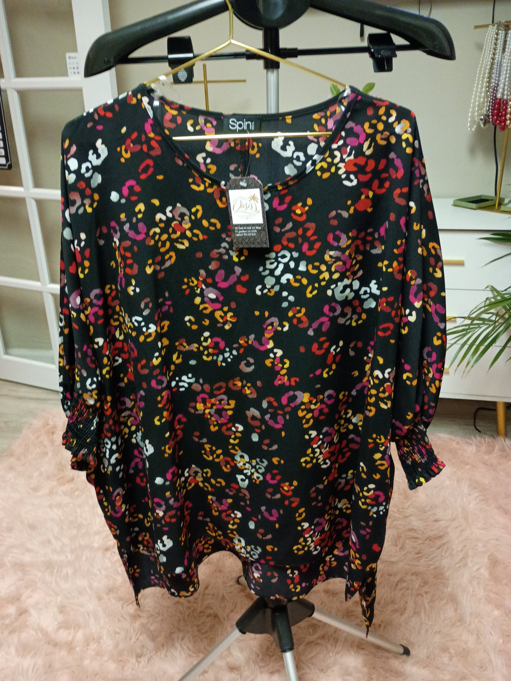 Black Multicolor Abstract Print Blouse - Spin U.S.A.