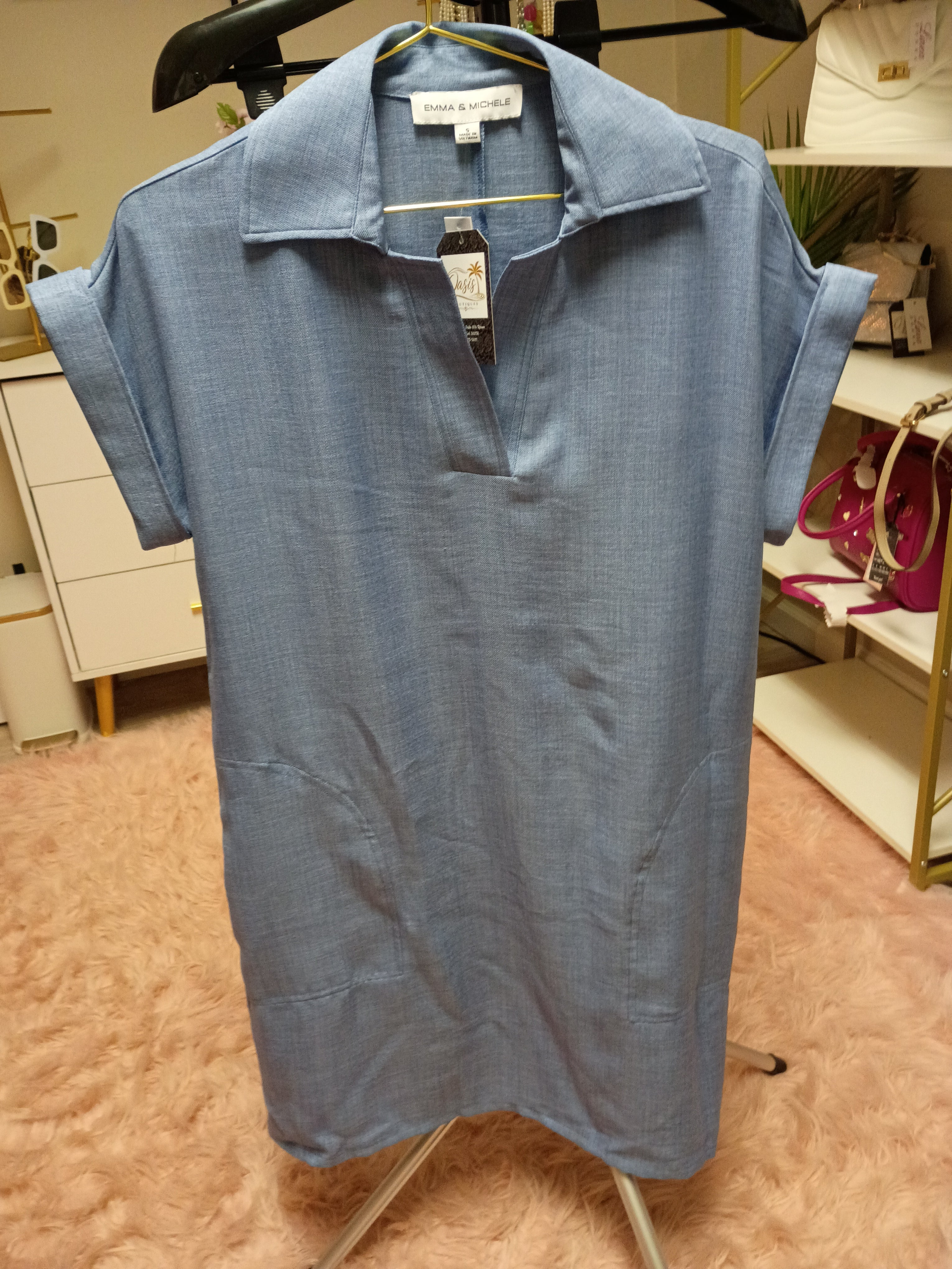 Emma & Michele Blue Collared Casual Dress – Sizes Small and XL