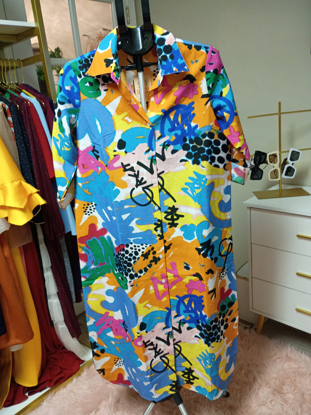 Girl Soul Graffiti Print Shirt Dress