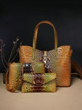 Large Capacity Faux Leather Tote - Yellow and Brown