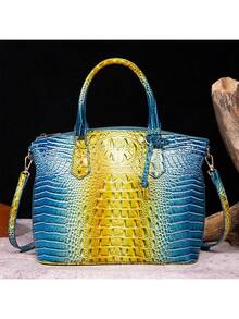 Embossed Textured Satchel Tote With Detachable Cross Strap, Large Capacity Women Shoulder Bag For Outdoor Travel Camping Commuter Use