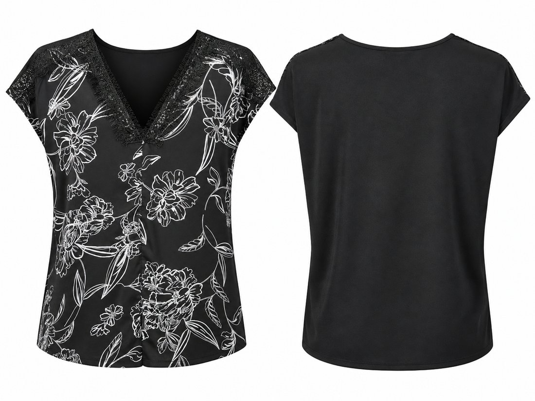 Fred David Chic Black & White Floral Blouse