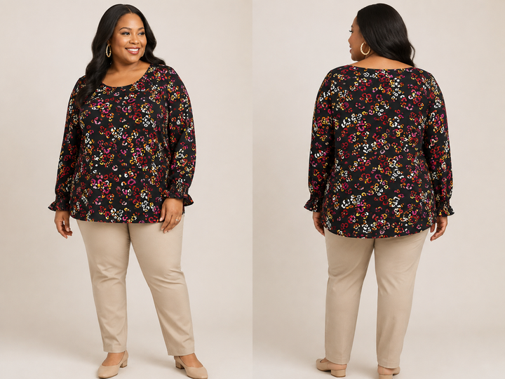 Black Multicolor Abstract Print Blouse - Spin U.S.A.