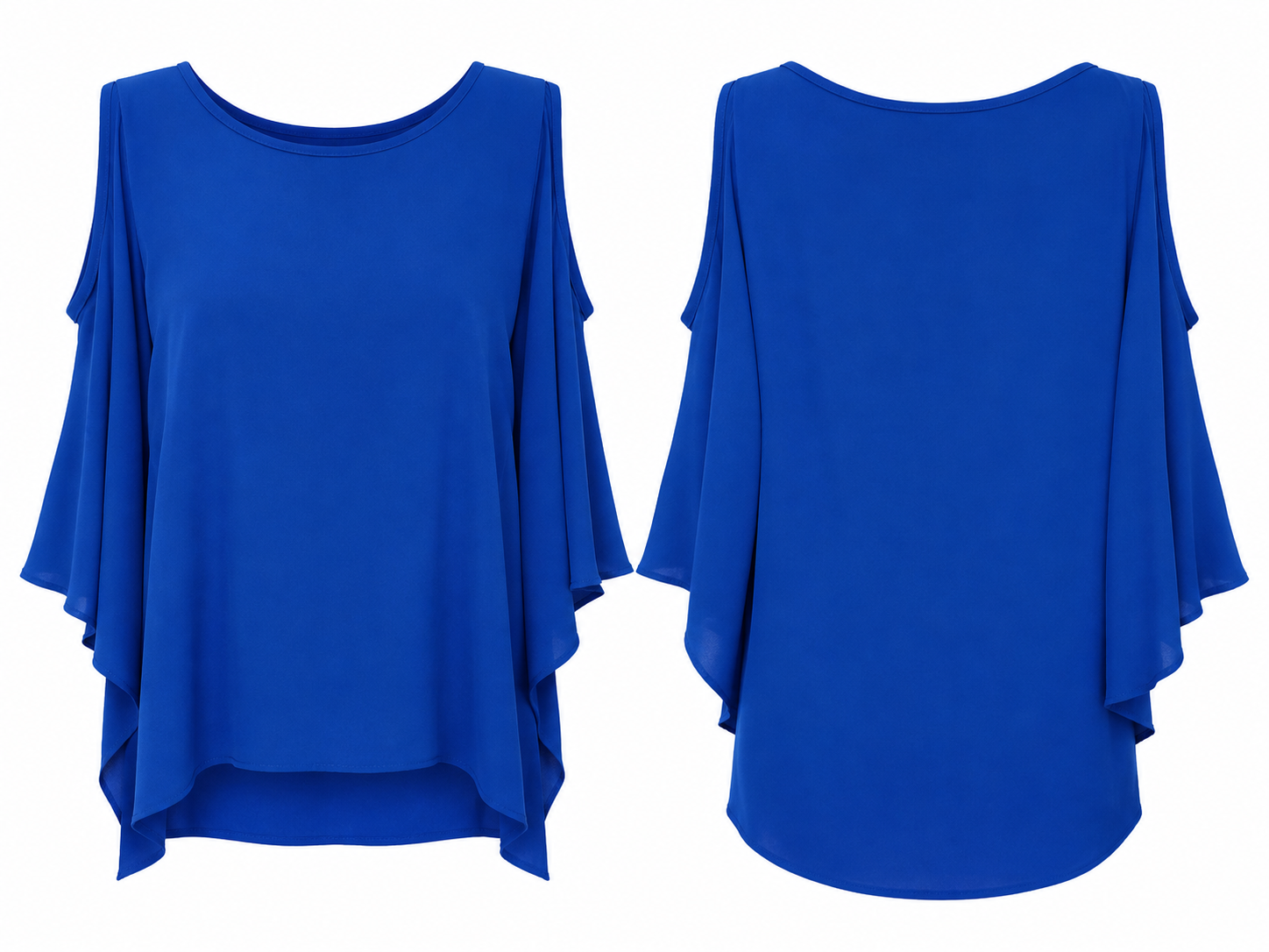 Royal Blue Cape-Sleeve Blouse by Spin