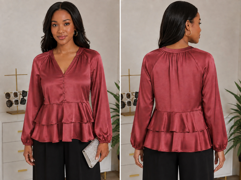Rose/Burgundy Satin Blouse by Fred&David