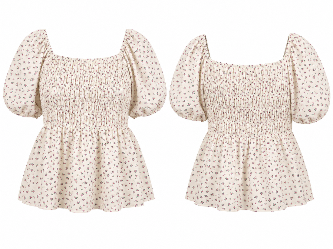 Purple Floral Smocked Puff-Sleeve Blouse by Passport