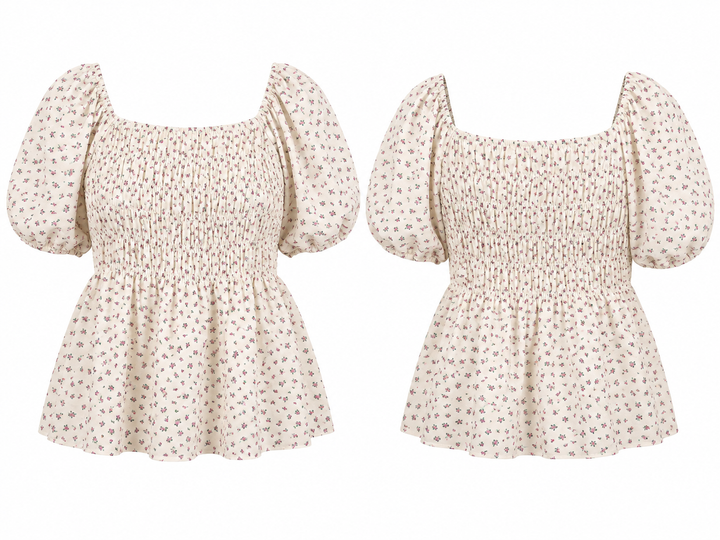 Purple Floral Smocked Puff-Sleeve Blouse by Passport