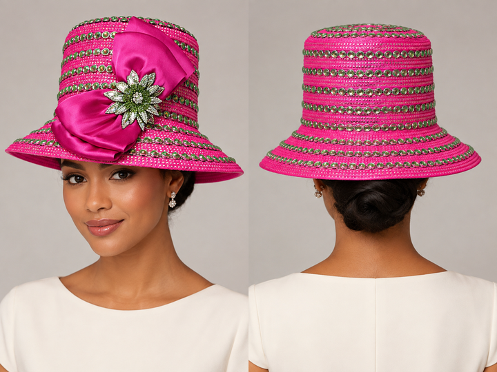 Pink & Green Rhinestone Church Hat - Whittall & Shon Fashion