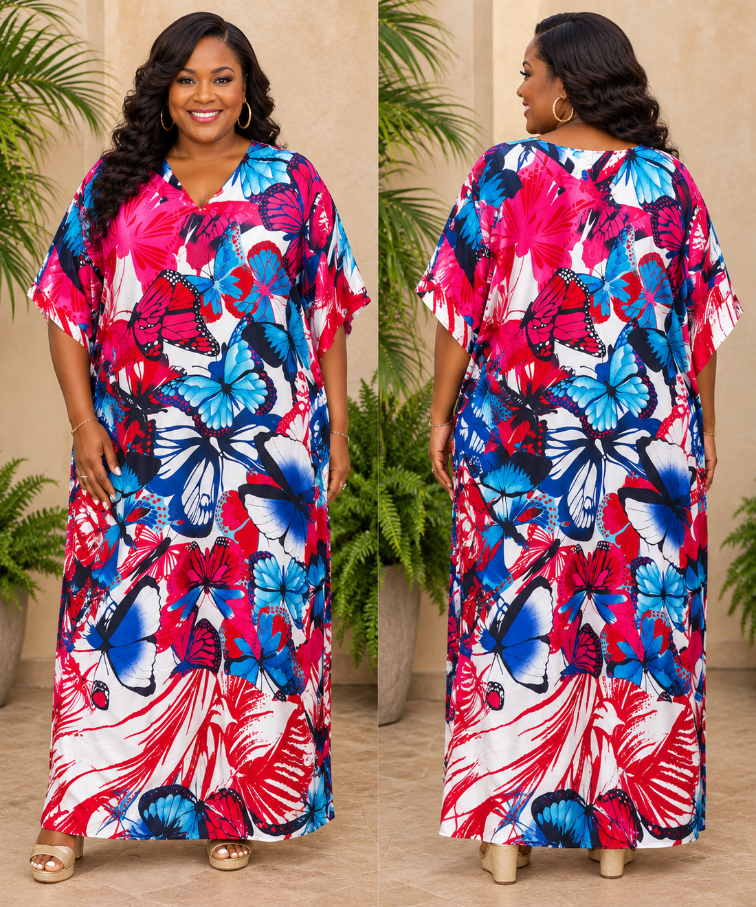 Vibrant Butterfly Print MuuMuu Maxi Dress