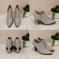 Silver Rhinestone Pointed-Toe Ankle Booties