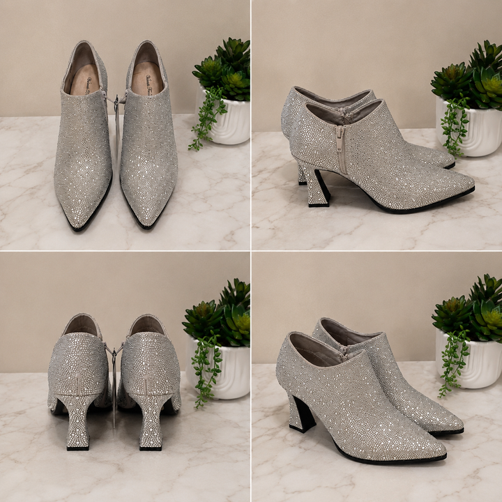 Silver Rhinestone Pointed-Toe Ankle Booties - Valenti Franco