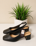 Black Square-Toe Slingback Pumps - Pierre Dumas
