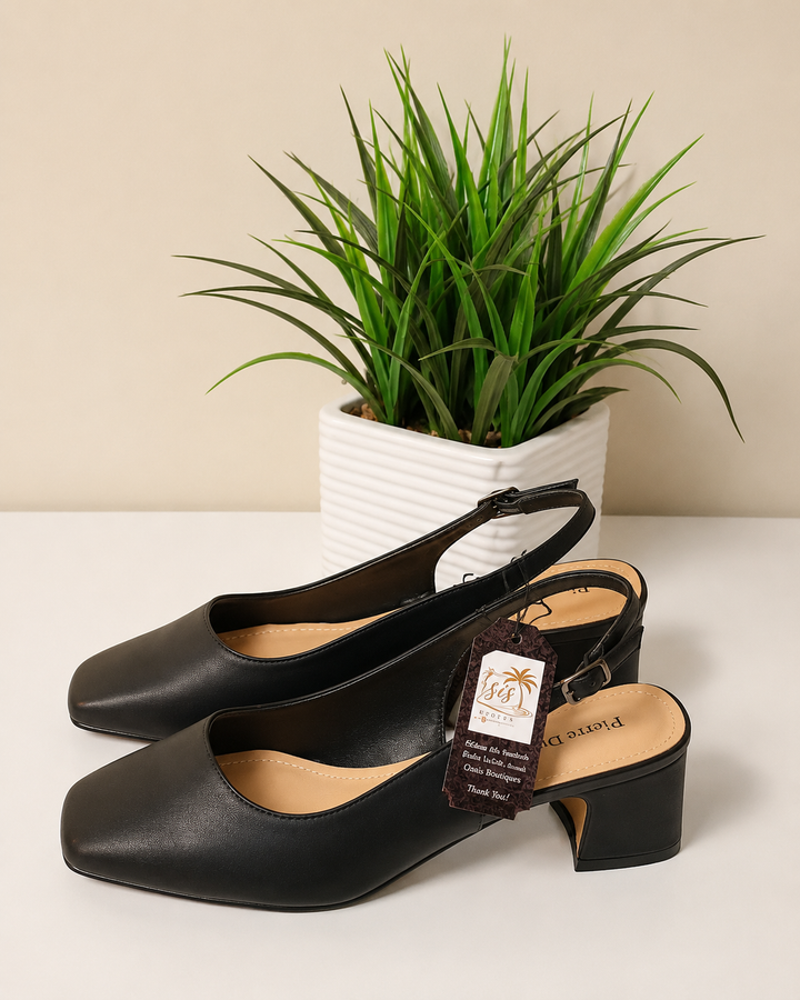 Black Square-Toe Slingback Pumps - Pierre Dumas