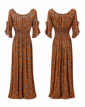Orange with Abstract Print Smocked Maxi Dress - Seven Islands NY