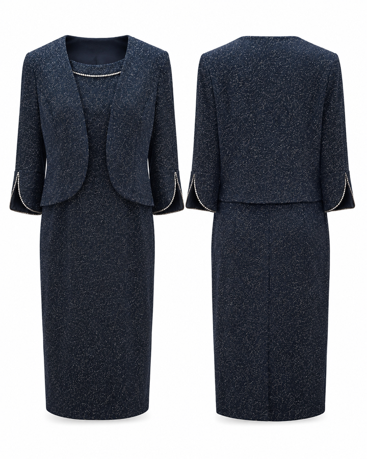 Navy Shimmer Dress with Jacket Set - Brianna Milay