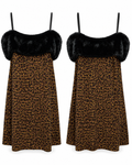 Leopard Print Faux Fur Trim Dress - Emily