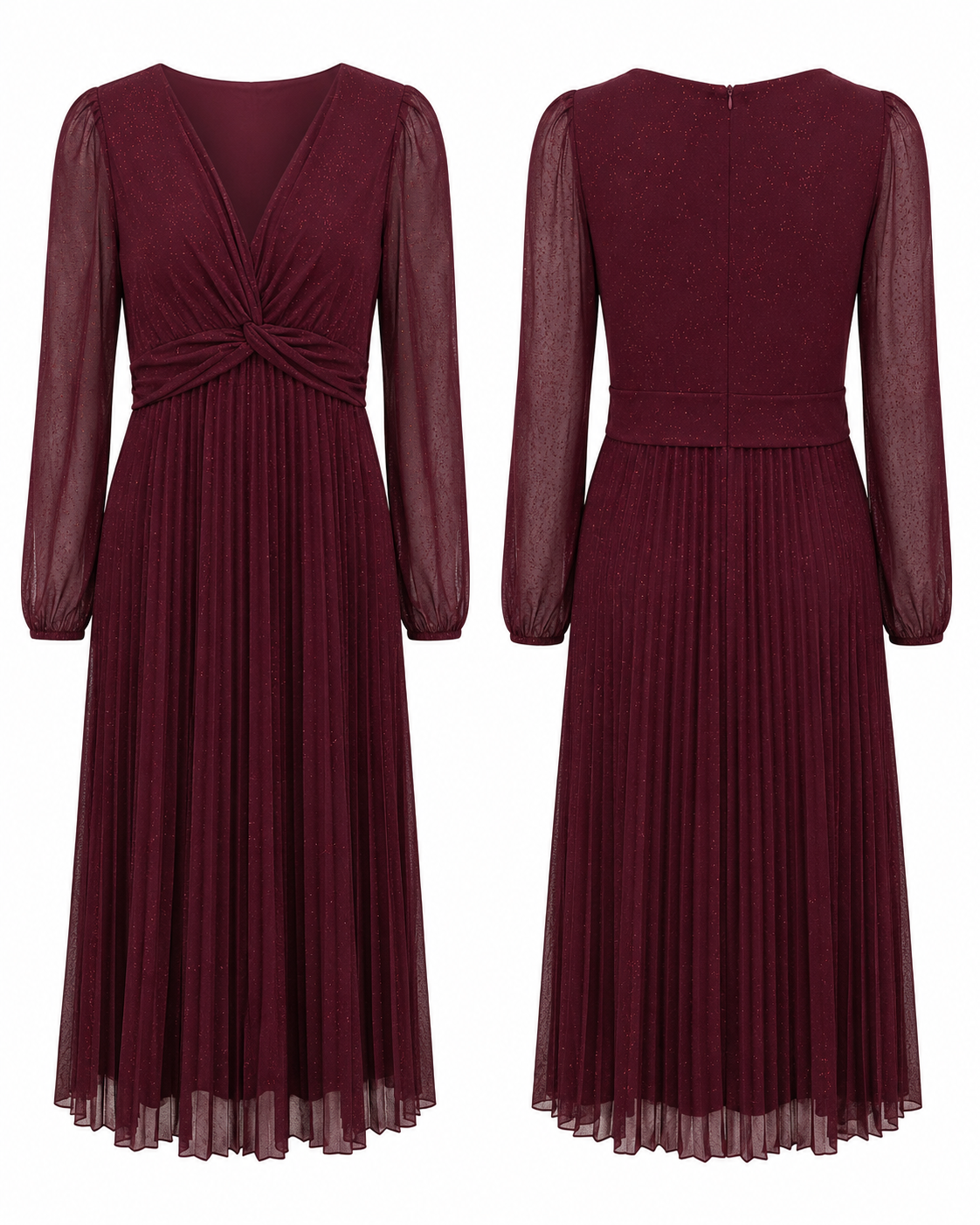 Burgundy Shimmer Pleated Dress - Maison Tara