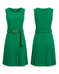Green Sleeveless Pleated Belted Dress - Shelby & Palmer