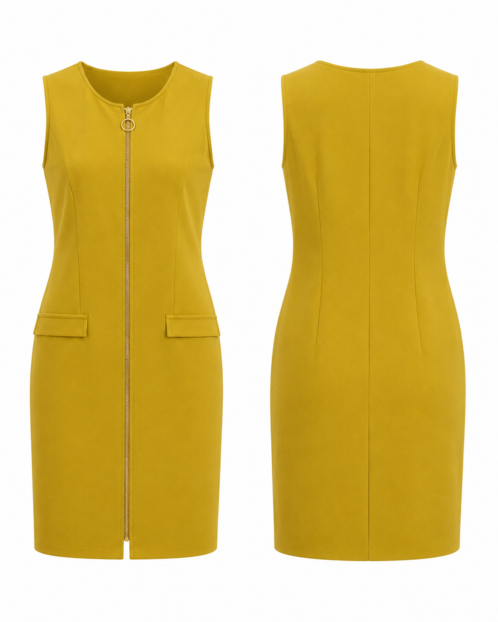 Mustard Sleeveless Zip-Front Sheath Dress - Shelby & Palmer