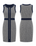 Gray and Navy Tweed Zip-Front Sheath Dress - Shelby & Palmer