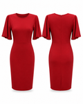 Red Flutter-Sleeve Sheath Dress