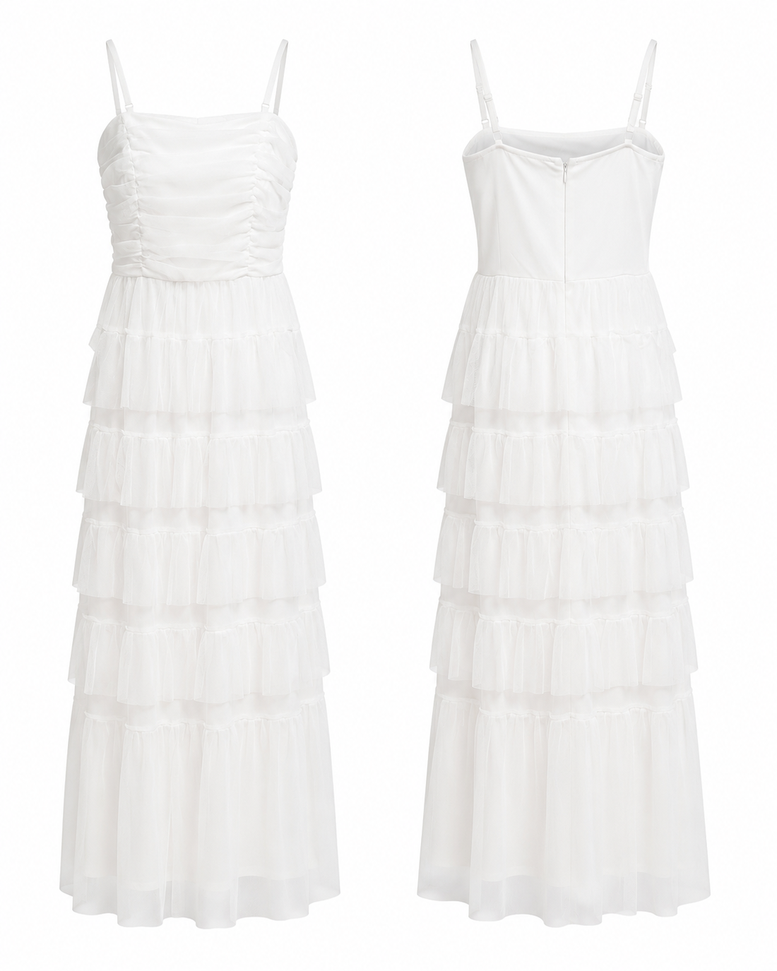White Tiered Ruffle Maxi Dress - Candalite Petite