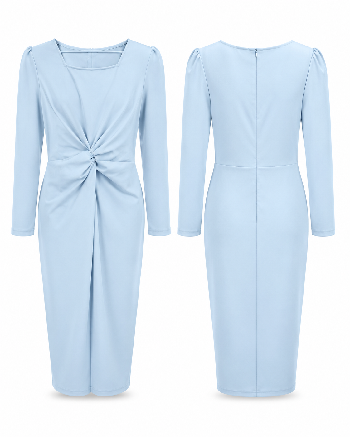 Light Blue Twist-Front Midi Dress - Sexycherry