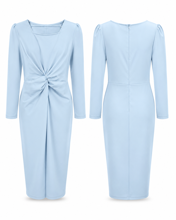 Light Blue Twist-Front Midi Dress - Sexycherry