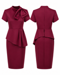 Burgundy Bow-Detail Peplum Dress