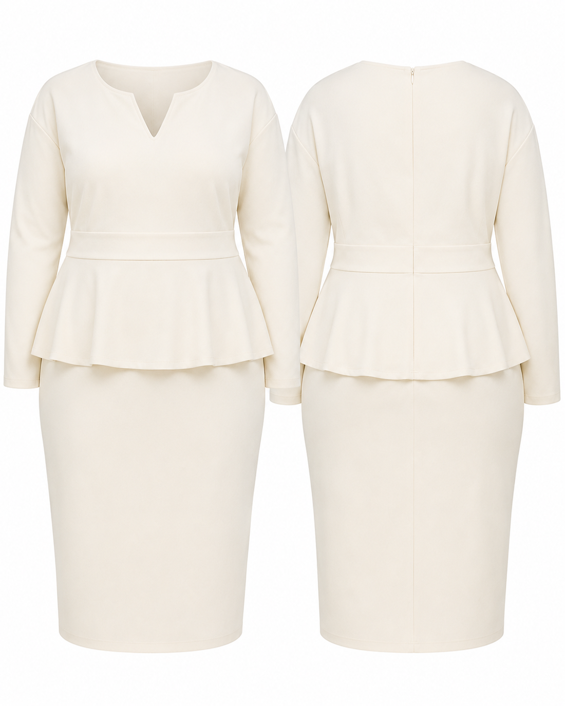 Ivory Peplum Midi Dress – Runwind