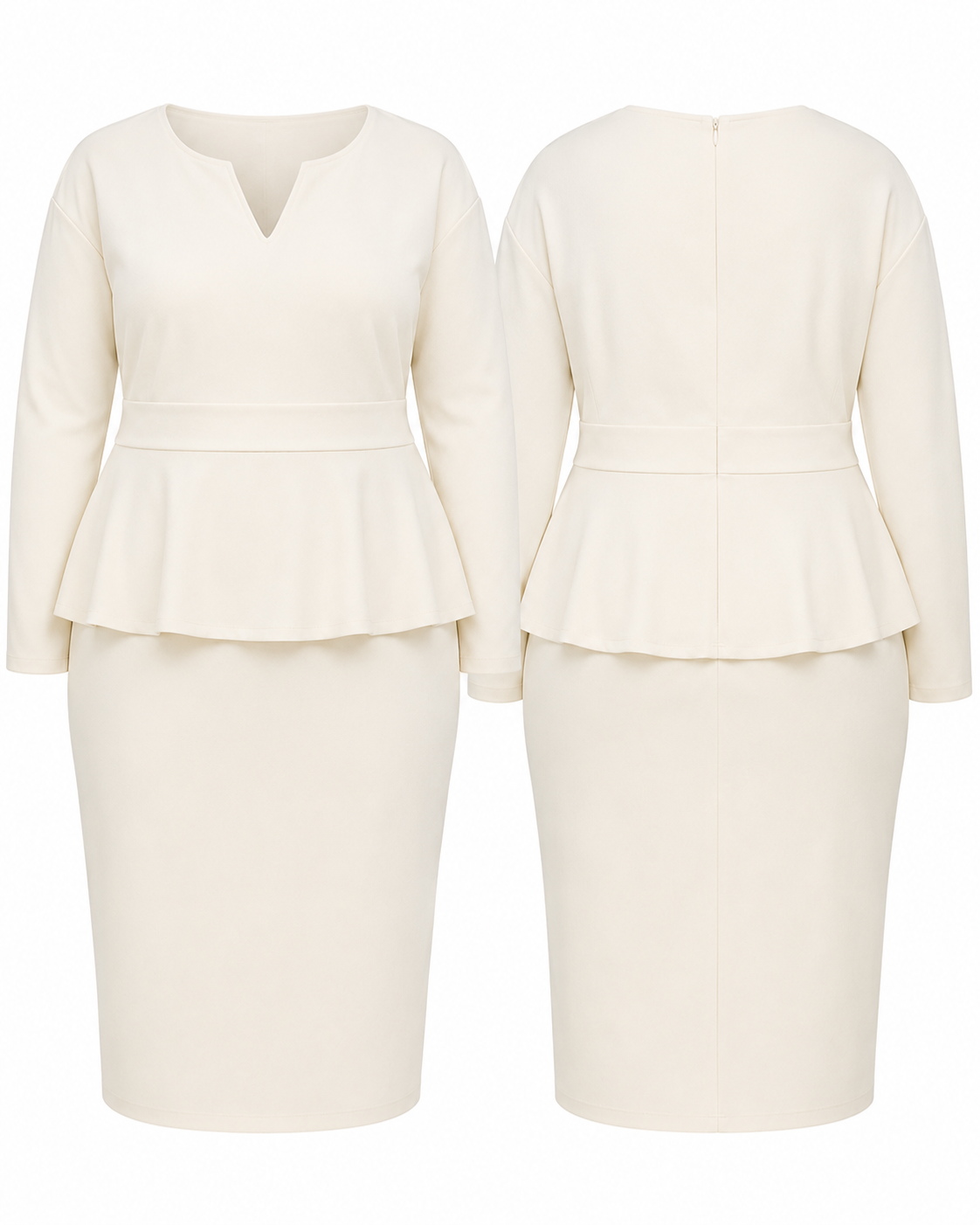Ivory Peplum Midi Dress – Runwind