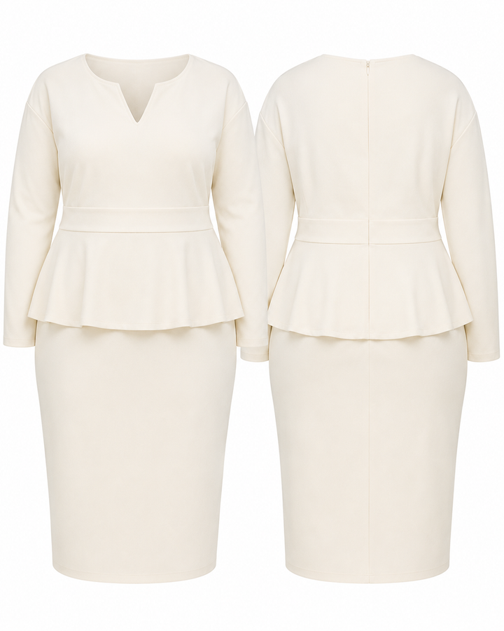 Ivory Peplum Midi Dress – Runwind
