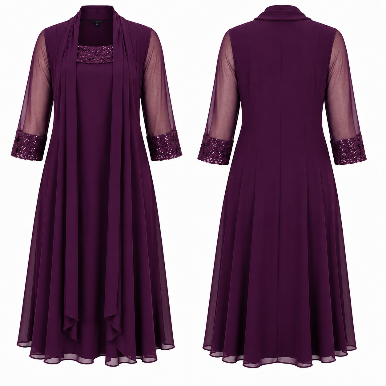 Plum Lace & Sequin Chiffon Dress - R&M Richards Petite