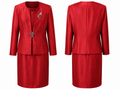 Red Embellished Three-Piece Skirt Suit - Nina Massini