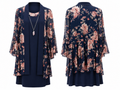 Navy Floral Two-Piece Dress Set with Necklace - R & M Richards