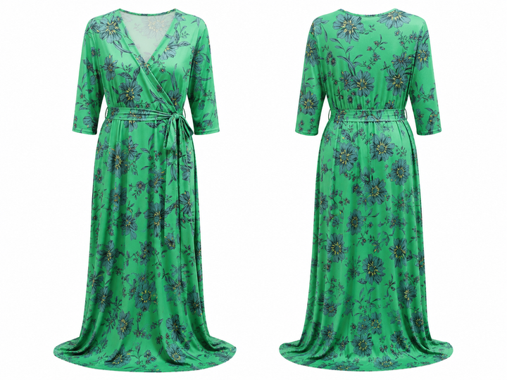 Green Floral Wrap Maxi Dress - Spin U.S.A.