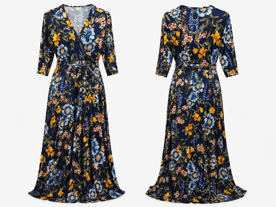 Navy Floral Wrap Maxi Dress - Spin U.S.A.