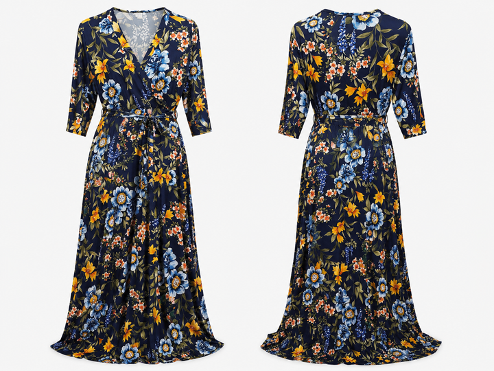 Navy Floral Wrap Maxi Dress - Spin U.S.A.