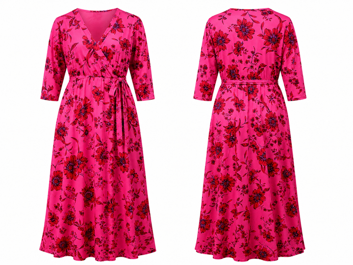 Pink Floral Wrap Maxi Dress - Spin U.S.A.