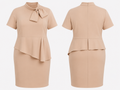 Khaki Bow-Neck Peplum Peplum Dress - LAGSHIAN