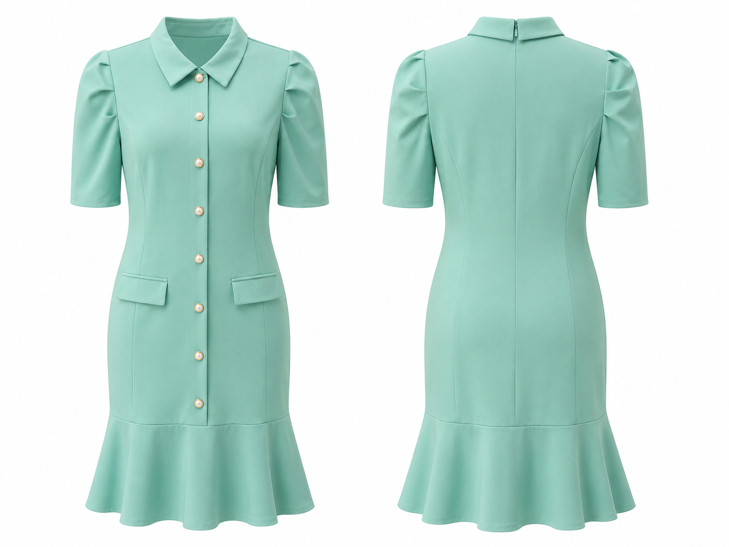 Mint Green Button-Front Flounce Dress – Shelby & Palmer