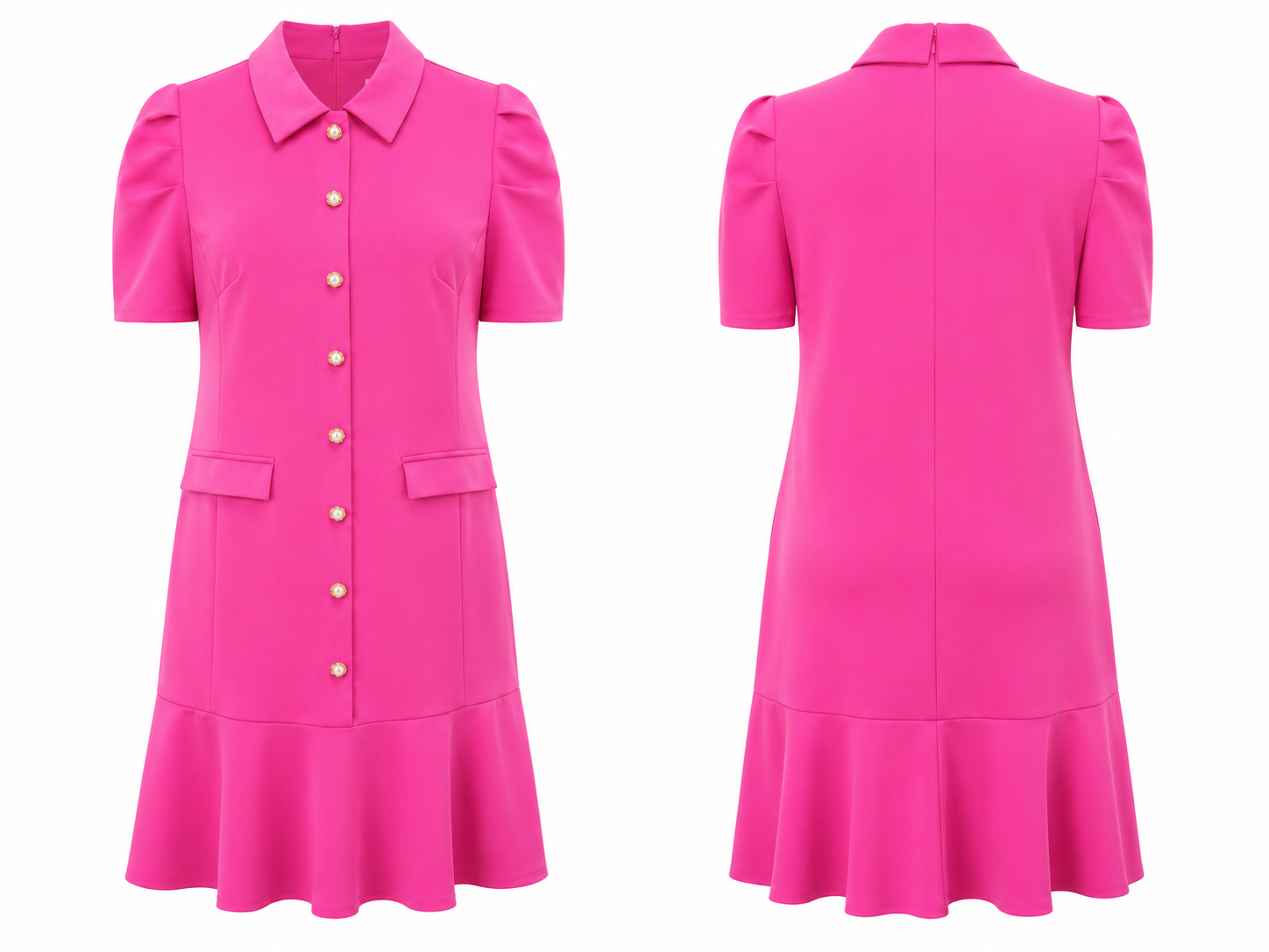 Hot Pink Button-Front Flounce Dress - Shelby & Palmer