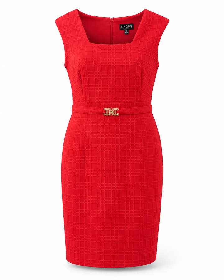 Red Textured Sheath Dress - Enfocus Studio