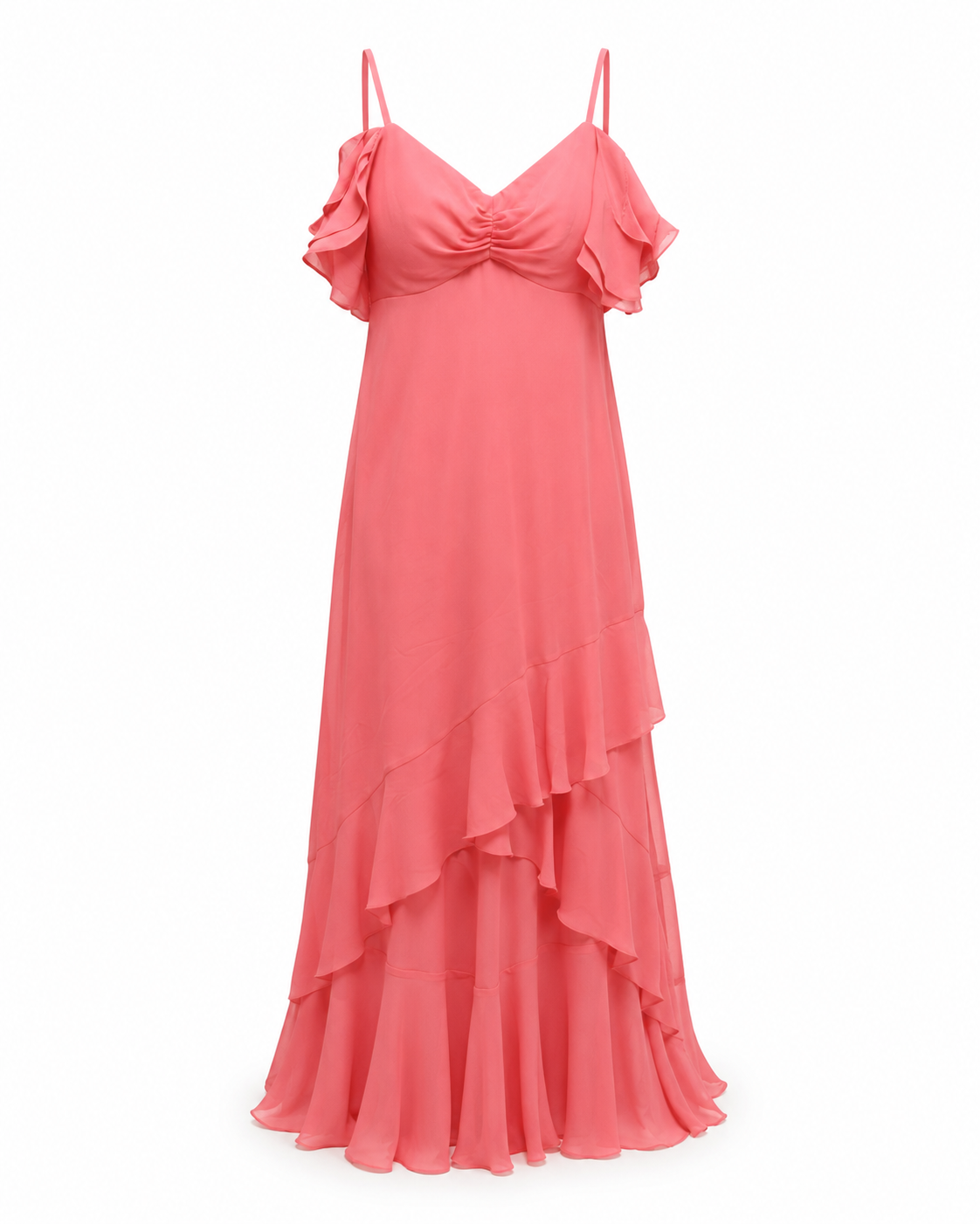 Coral Pink Ruffle Maxi Dress - R&M Richards