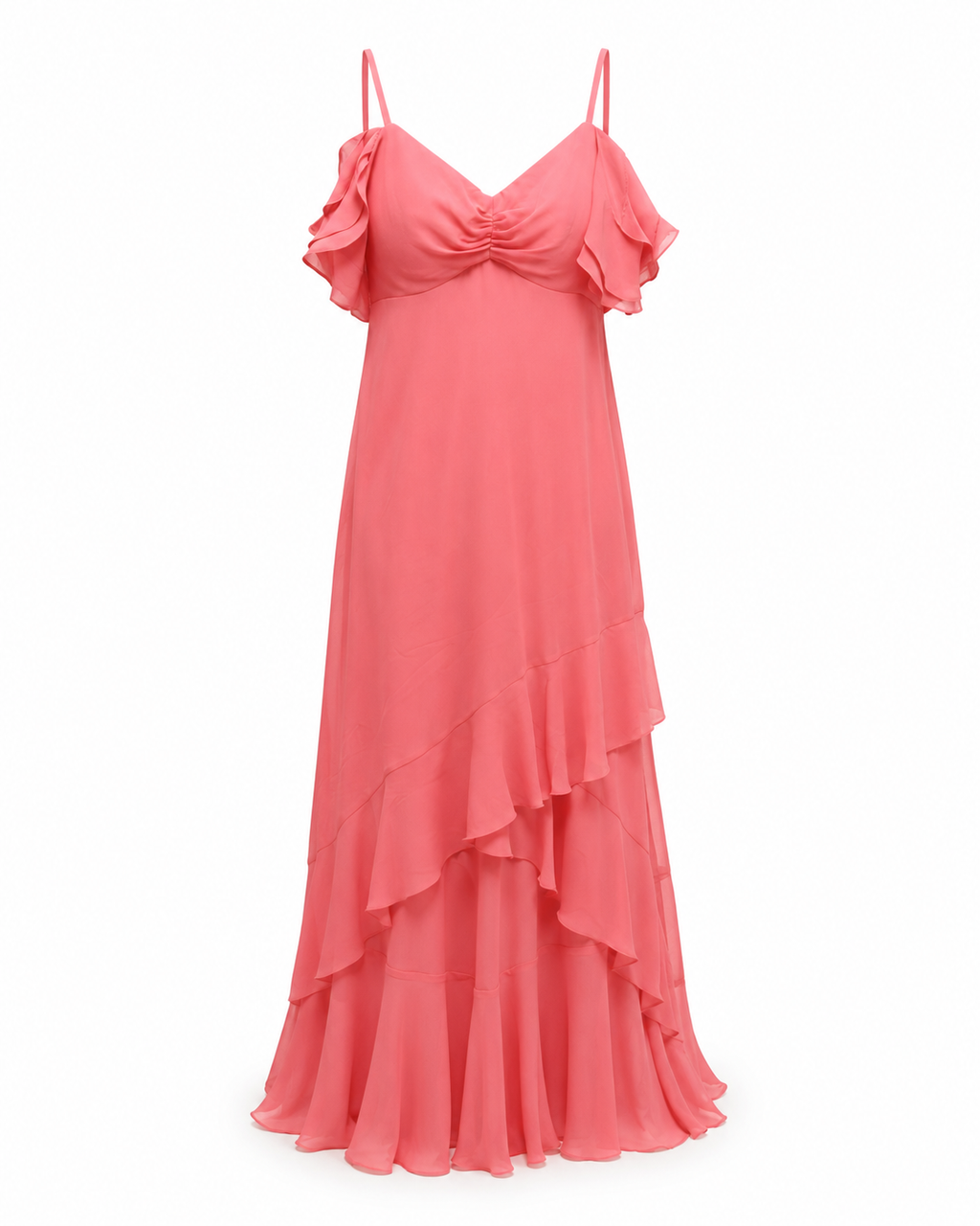 Coral Pink Ruffle Maxi Dress - R&M Richards