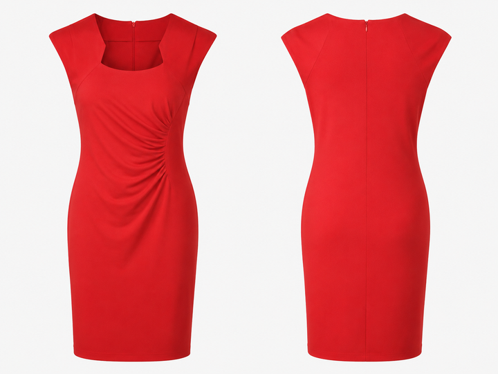 Red Ruched Sheath Dress - Shelby & Palmer