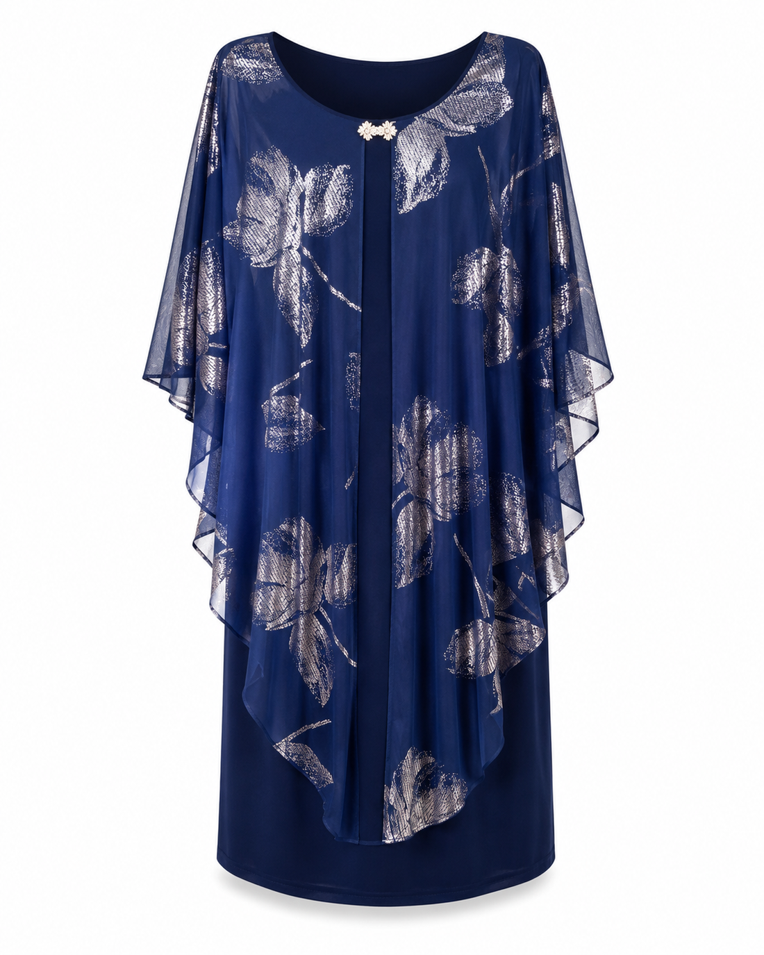 Navy Metallic Floral Overlay Dress - GLAMOUR