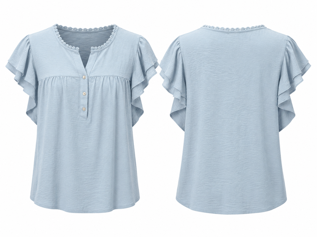 Light Blue Ruffle-Sleeve Blouse - CURE.