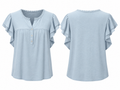 Light Blue Ruffle-Sleeve Blouse - CURE.