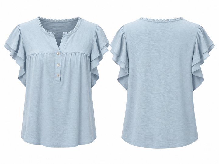 Light Blue Ruffle-Sleeve Blouse - CURE.
